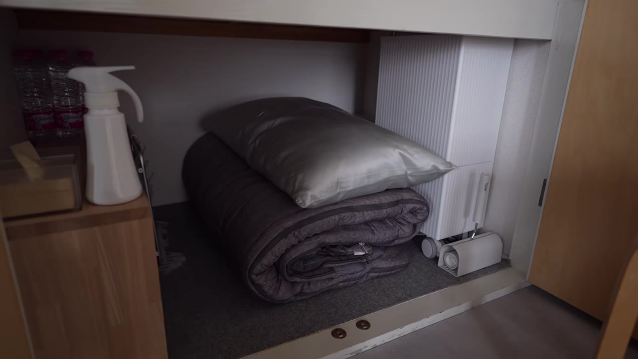 押し入れの下段に畳んで収められた寝袋